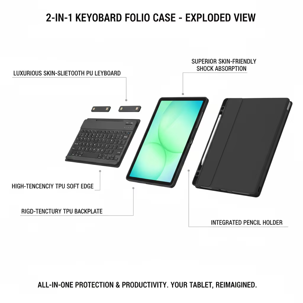 For Samsung Tab A11+ (2025) Mechanical Wireless Keyboard Case Detachable 6-Row Ultra Slim TPU Protective Pen Holder