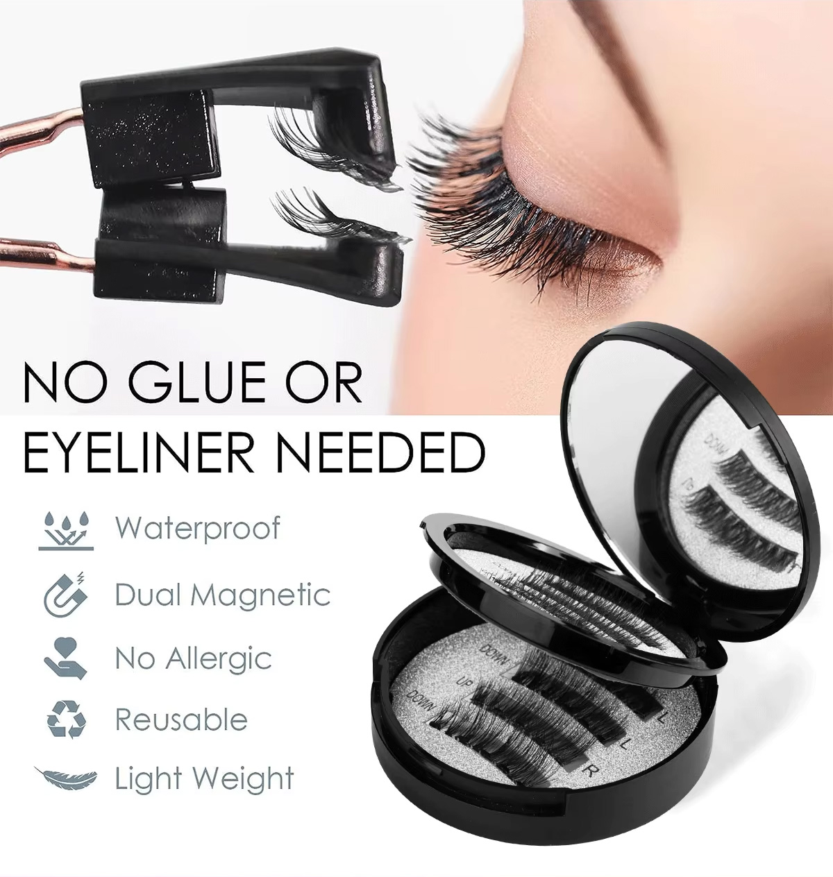 Natural Look Cruelty Free Magnetic Lashes With Applicator Reusable Synthetic Hair Portable