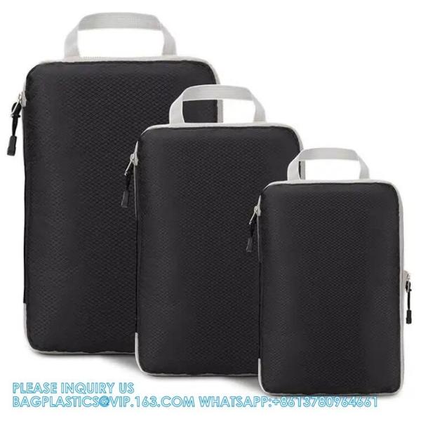 Compression Packing Cubes Luggage Organizer With Double Zipper Travel Portable Storage Bag Washable Space Saver