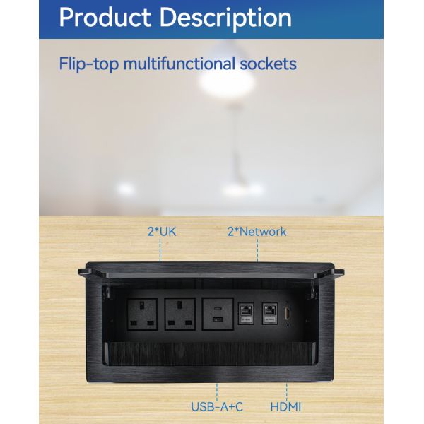 UKCA Standard Flip Up Embedded Plug Outlet Socket For Desktop