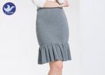 Cotton Frilled Hem Wrap Womens Knit Skirt / Lady Pencil Ruffle Skirt Knee Length