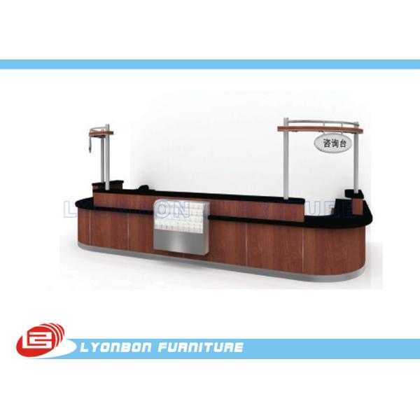 High End Hotel Brown Wood Reception Desk Custom With Finished Surface