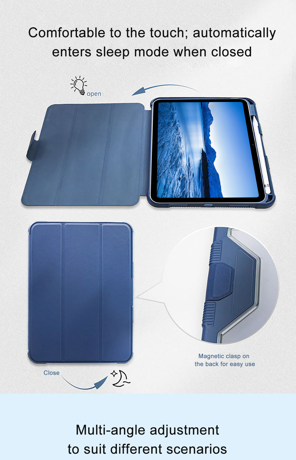 Customized Logo Shockproof 13 Inch Tablet Case With Hidden Pencil Holder Smart Auto Sleep Wake Folio for 13 Inch Large iPad Pro