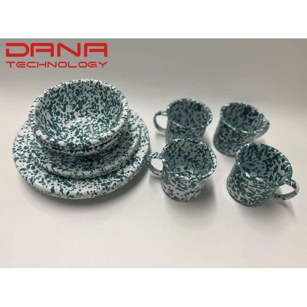 Speckle Marble Style Handmade Plates Sets Dinnerware Hotel Restaurant Food Contact Safe Mug Enamel Bowl Set