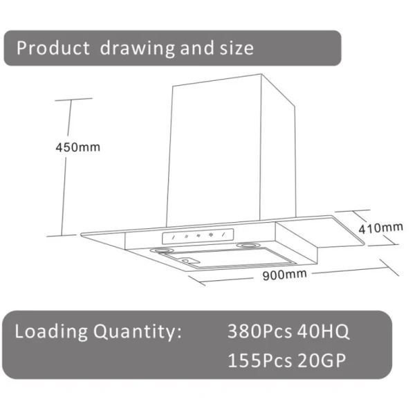 Kitchen Large Suction Top Side High Quality Tempered Glass Range Hood Th-9004