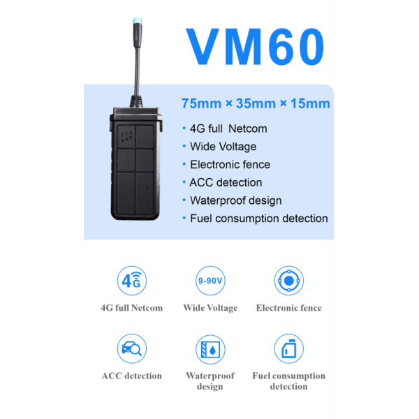 VM60 4G Industrial Wide-Voltage GPS Vehicle Tracker