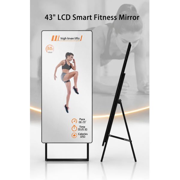 43 Inch Android 11 Workout Mirror AI Microwave Motion Sensor Smart Fitness Mirror No Subscription Fee Gym Kiosk Factory