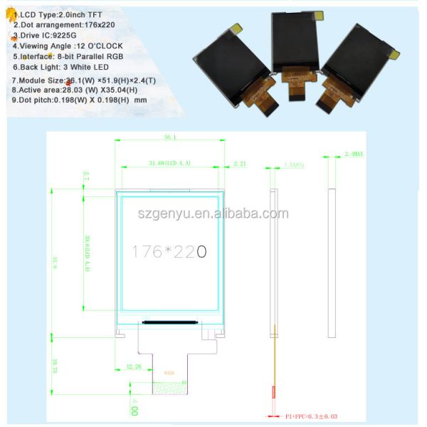 Genyu 2.0 inch TFT LCD module pin configuration