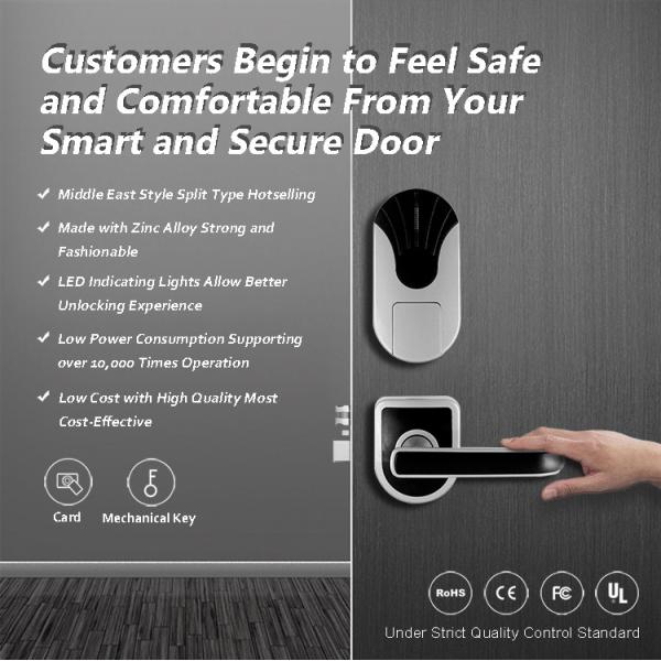 Super Safe Rfid Hotel Door Locks , Custom Smart Card Door Lock 280mm * 80mm