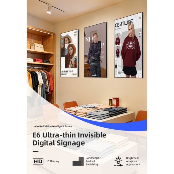 E6 Ultra Thin LCD Digital Signage 28.5mm Flush Wall Mount 43 Inch -E6 Model Series