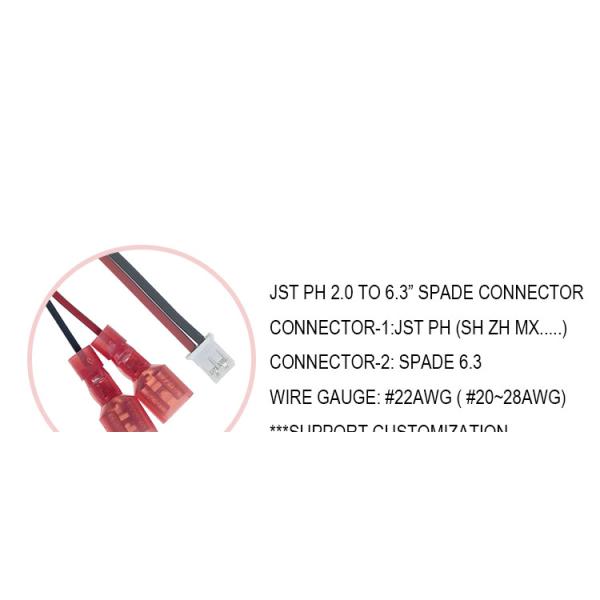 Custom JST PH SH ZH XH MX 2 3 4 5 6 7 8 Pin Connector to 6.3mm Spade Terminal Cable
