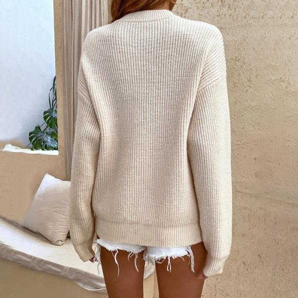 Top Polyester Product for Fall Season with Competitive Solid color button pullover sweater women's round neck top