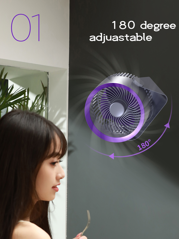 Portable Adjustable Electric Wall Fan Mini Camping Wireless Rechargeable Factory Hanging with 5V Battery for Home Car Hotel Use