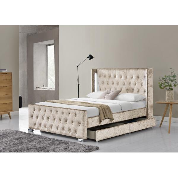 LED Fabric Queen Size Upholstered Platform Bed Frame With 4 Drawers