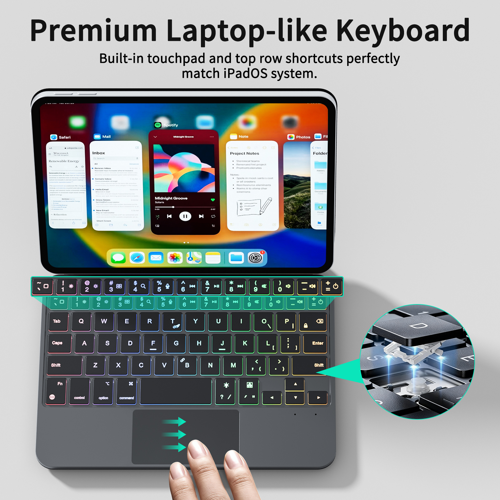 Magnetic Keyboard for iPad Mini6 / Mini7, Scissor‑Switch Keys With IPadOS Shortcut Keys, 7‑Color Backlight 3‑Level Brightness Adjustment, Built‑in