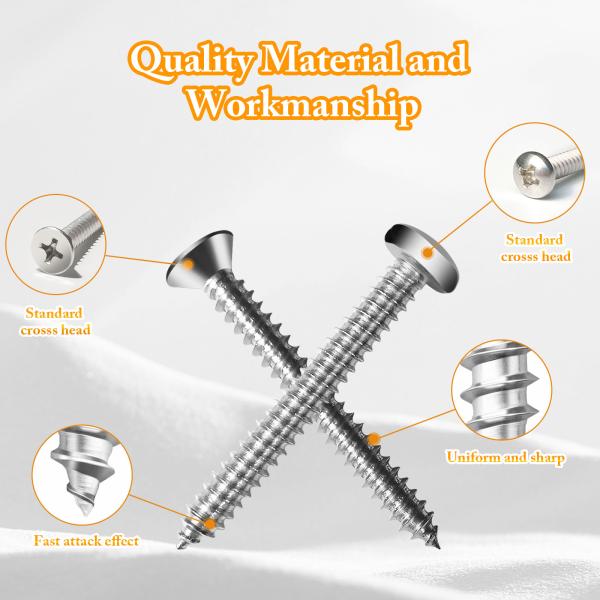 M3 4 5 6 Self Tapping Screws Assortment Kit Pan Head and Flat Head 304 Stainless Steel Screws