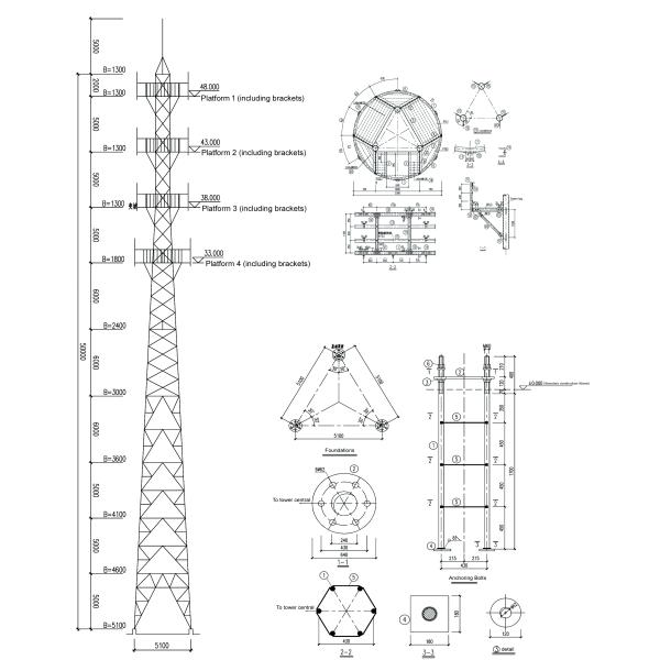 35m 3 Leg Tubular Telecom Steel Tower Q345 Q235 For Macrocell Antennas