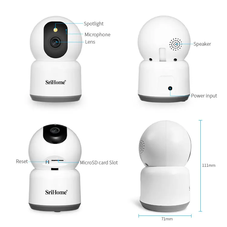 5MP 1920P Mic & Speaker PTZ Full-Color Night Vision Wi-Fi SD Card Security CCTV Camera Baby Alarm