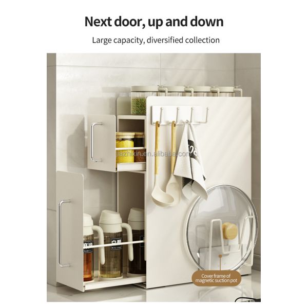 Kitchen Storage Dustproof Cabinet Double-layer Seasoning with Door Can Be Pulled Out Magnetic Spice Rack Set Organizer