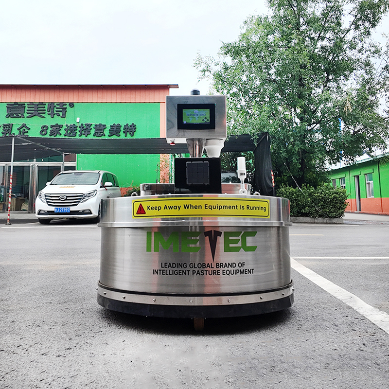 IMETEC Autonomous Feed Pusher Robot LiDAR Depth Camera Navigation Stainless Steel Farm Equipment