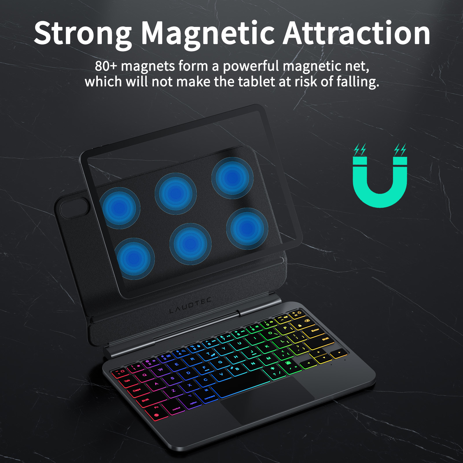 Magnetic Keyboard for iPad Mini6 / Mini7, Scissor‑Switch Keys With IPadOS Shortcut Keys, 7‑Color Backlight 3‑Level Brightness Adjustment, Built‑in