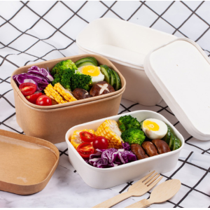 Eco Friendly Leak Proof Stackable Disposable Paper Bowl - Rectangular Lidded