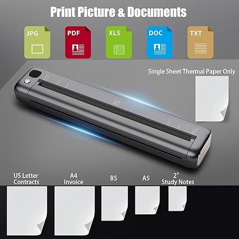 F81 Portable Printer Wireless for Travel, Bluetooth WiFi Inkless Thermal Printers, Compatible with Android iOS Phone Mac Windows Laptop