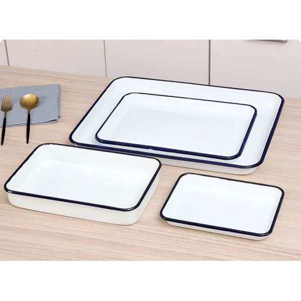 Good Selling Baking Dishes & Pans White Square Enamel Bakeware Baking Pan Non Stick Baking Tray Bakewares