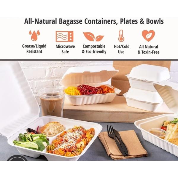 600ml 1000ml Dinnerware Compostable Party Tableware Bagasse Pulp Lunch Bento Box