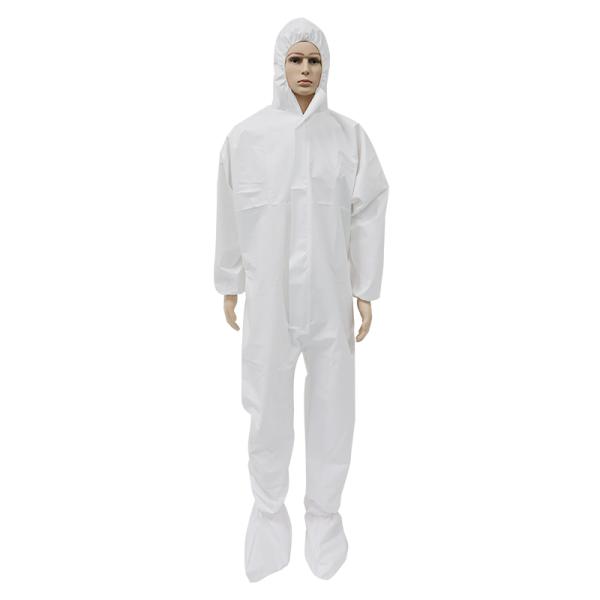 Non Woven Disposable Hooded Coveralls PP PE Laminated White With Boot Cover
