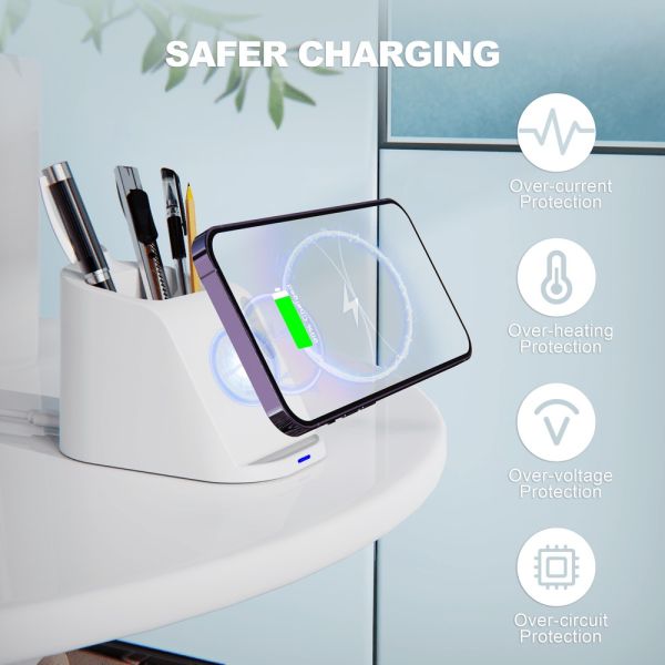 3 In 1 Multi Function Office Desk Organizer Gift Set 10W Wireless Charger Pencil Pen Holder Phone Stand