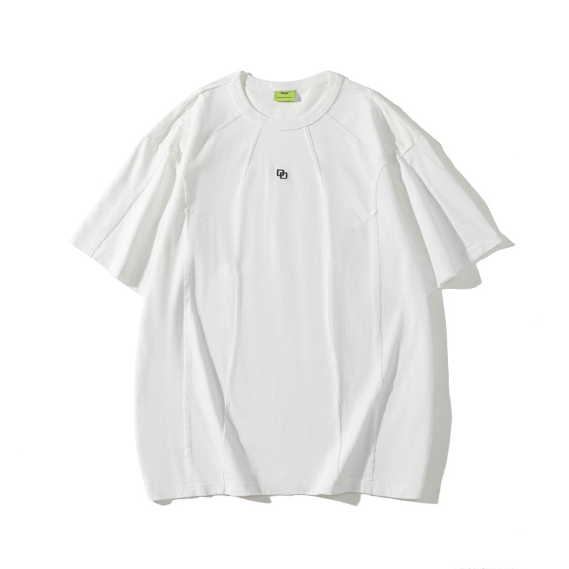 320g 100% Cotton Knitted Oversized Blank Vintage Embroidered Letter Pattern Breathable O-Neck Washable Short Men's T-Shirt