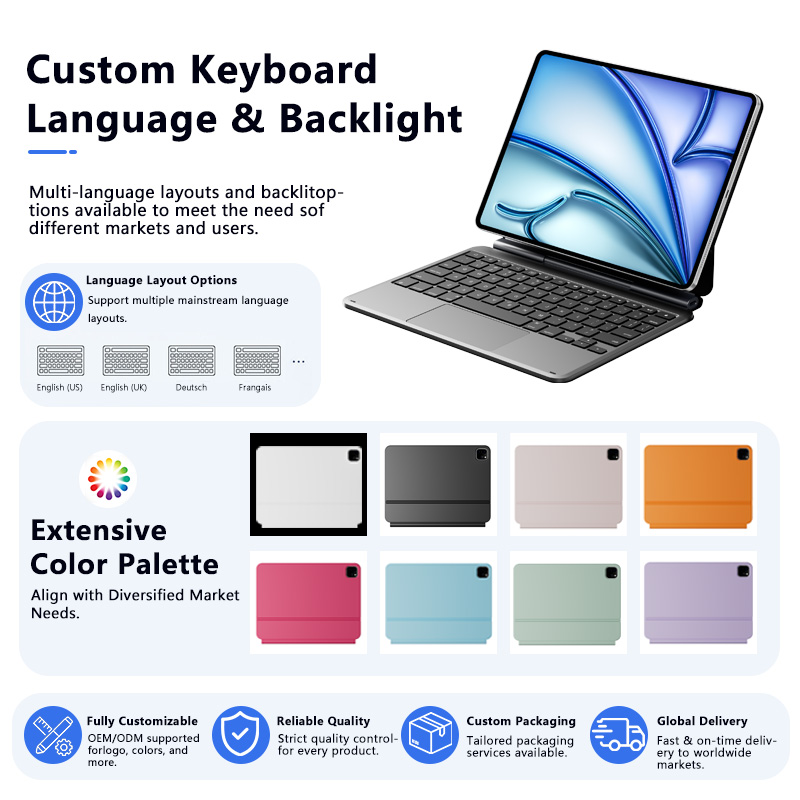 Custom Language Wireless BT Smart Trackpad Magnetic Keyboard with RGB Backlit for iPad Air 13" and iPad Pro 12.9"