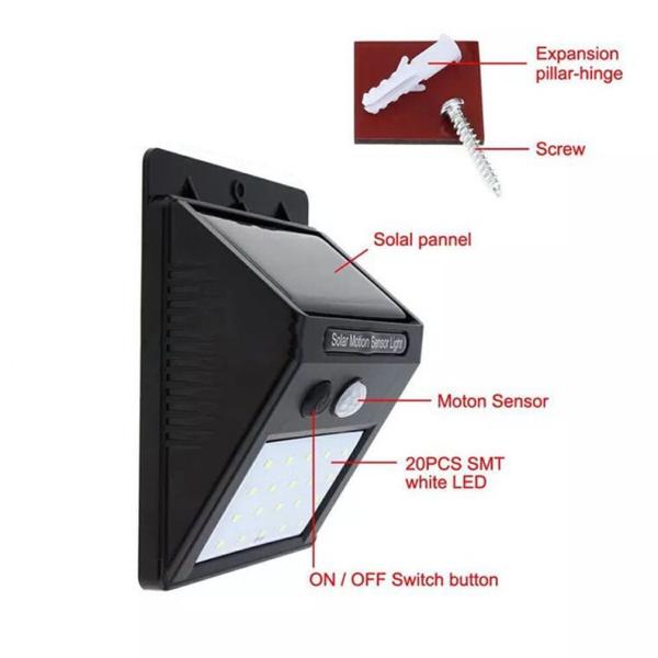 800mAh 200LMs Solar Powered 20 Led Motion Sensor Light Wireless Exterior Security