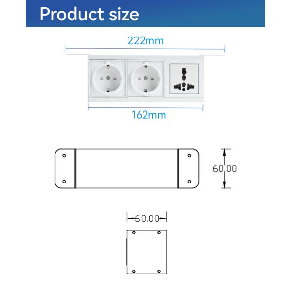 Customizable Under Desk Power Strip with Alloy Shell and 2 Schuko EU Socket + Universal Power Socket