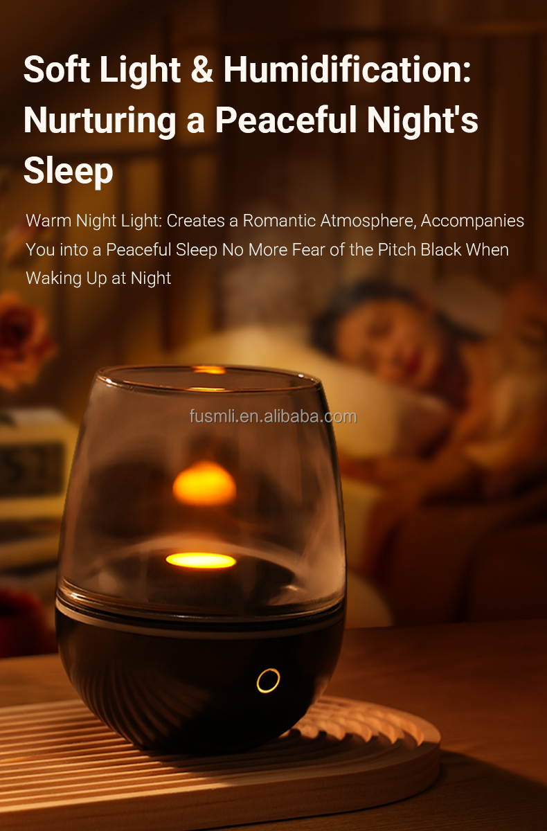 Factory Customized Room Direct Sale Fire Flame Glass Aromas Diffuser Air Essential Oil Ultrasonic Humidifier