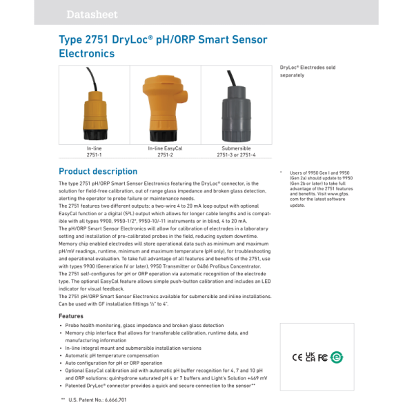 3-2751-3 Signet Type 2751 DryLoc® PH/ORP Smart Sensor Electronics