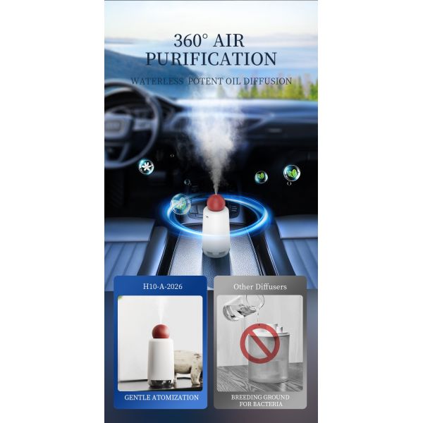 USB Charging Waterless Diffusion Portable Car Aroma Diffuser Essential Oil Diffuser for Air Purification