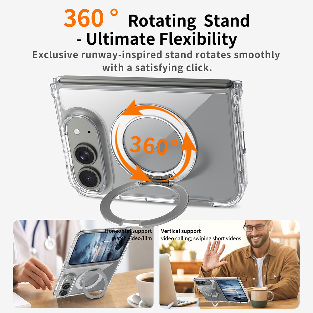 Laudtec Premium Foldable Magnetic Clear Phone Case for iPhone 18 Fold with Rotating Holder Skin-Feel Shockproof Protective Case