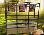 Metal Wooden Food Store Shelving LED Light Bread Display Rack With Three Layer