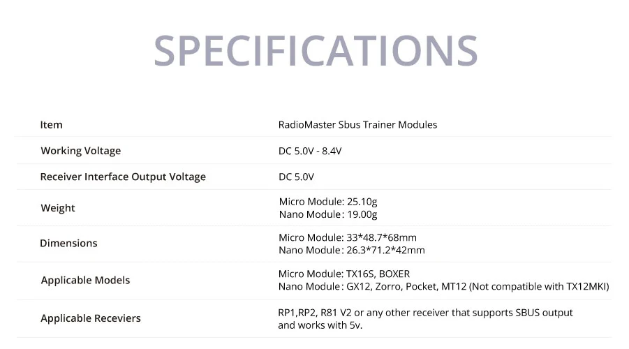 RadioMaster Sbus Wireless Trainer Modules Micro Nano 5V SBUS FPV TX Transmitter Connector Long Range Radio for Racing Drone