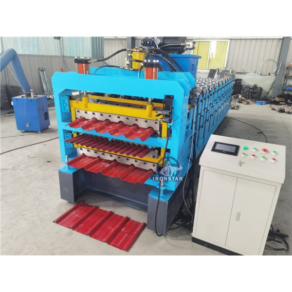 “Automatic Three Layer Roll Forming Machine for Roof and Wall Corrugated Sheet PLC Control Glazed Tile Color Steel Three Layer Machine”