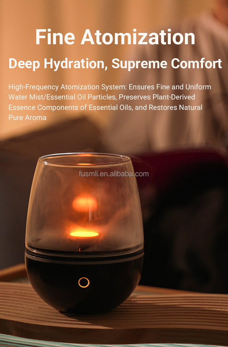 Factory Customized Room Direct Sale Fire Flame Glass Aromas Diffuser Air Essential Oil Ultrasonic Humidifier