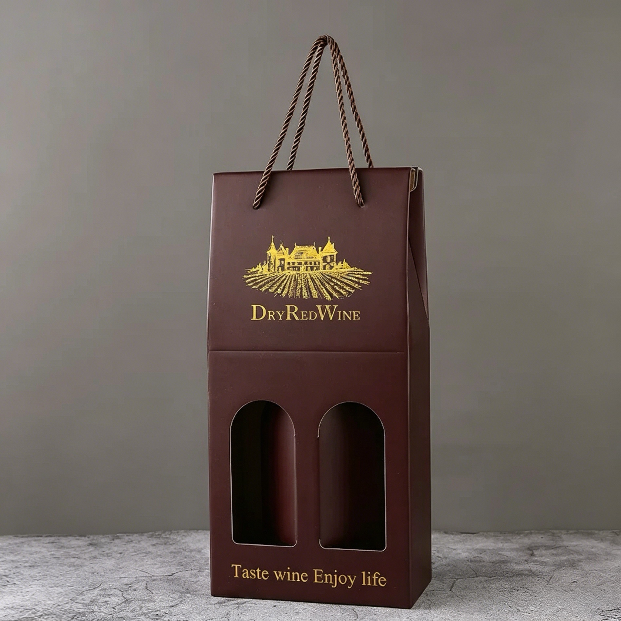 Corrugated Wine Packaging Boxes Window Rope Handle For Bottle Gift