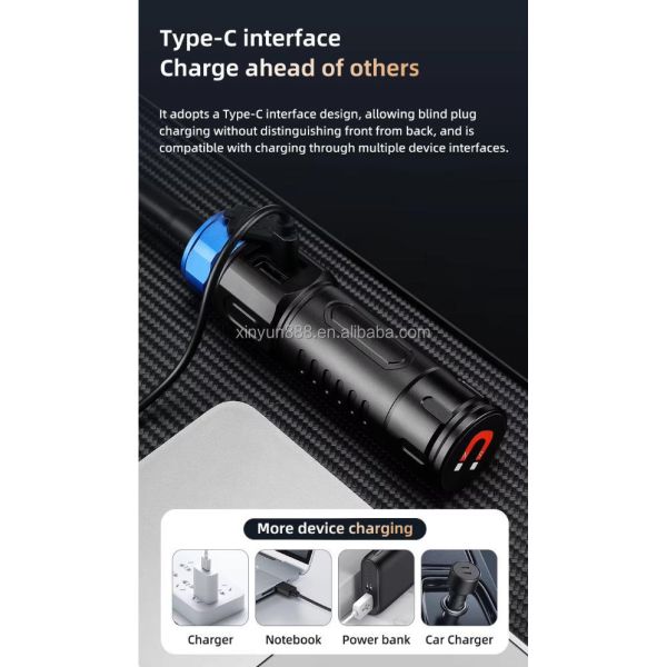 Cross-border Magnetic Working Lamp, Multi-angle Bend, Car Inspection Lamp, USB Charging, White Laser Zoom Flashlight