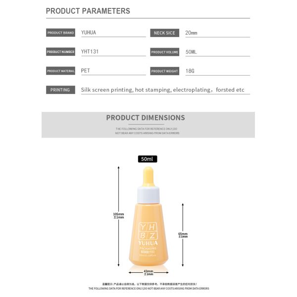 Wholesale Silk Screen Printing Serum Dropper Bottles 50ML Customizable Plastic Essence Oil Bottle