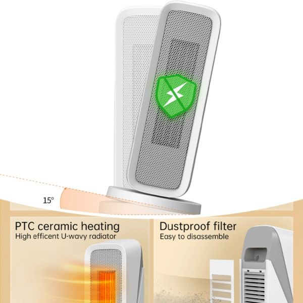 Waterproof Portable Electric Fan Heater With Timer 1-4h Ceramic PTC Heating Element