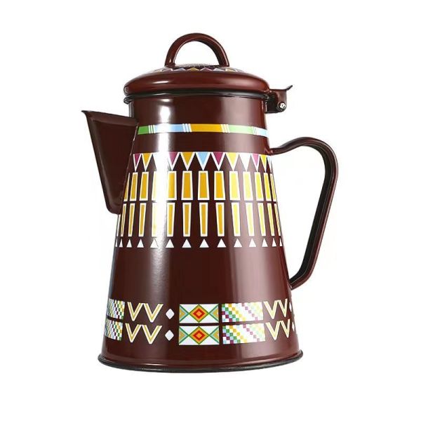 Classic Geometric Pattern Carbon Steel Camping Kettle Multiuse Boiling Water Kettle