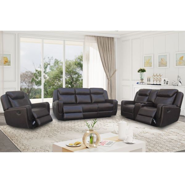 Recliner Sofa set with Dropdown Table and Storage Box, Brown Breathable Leatherette