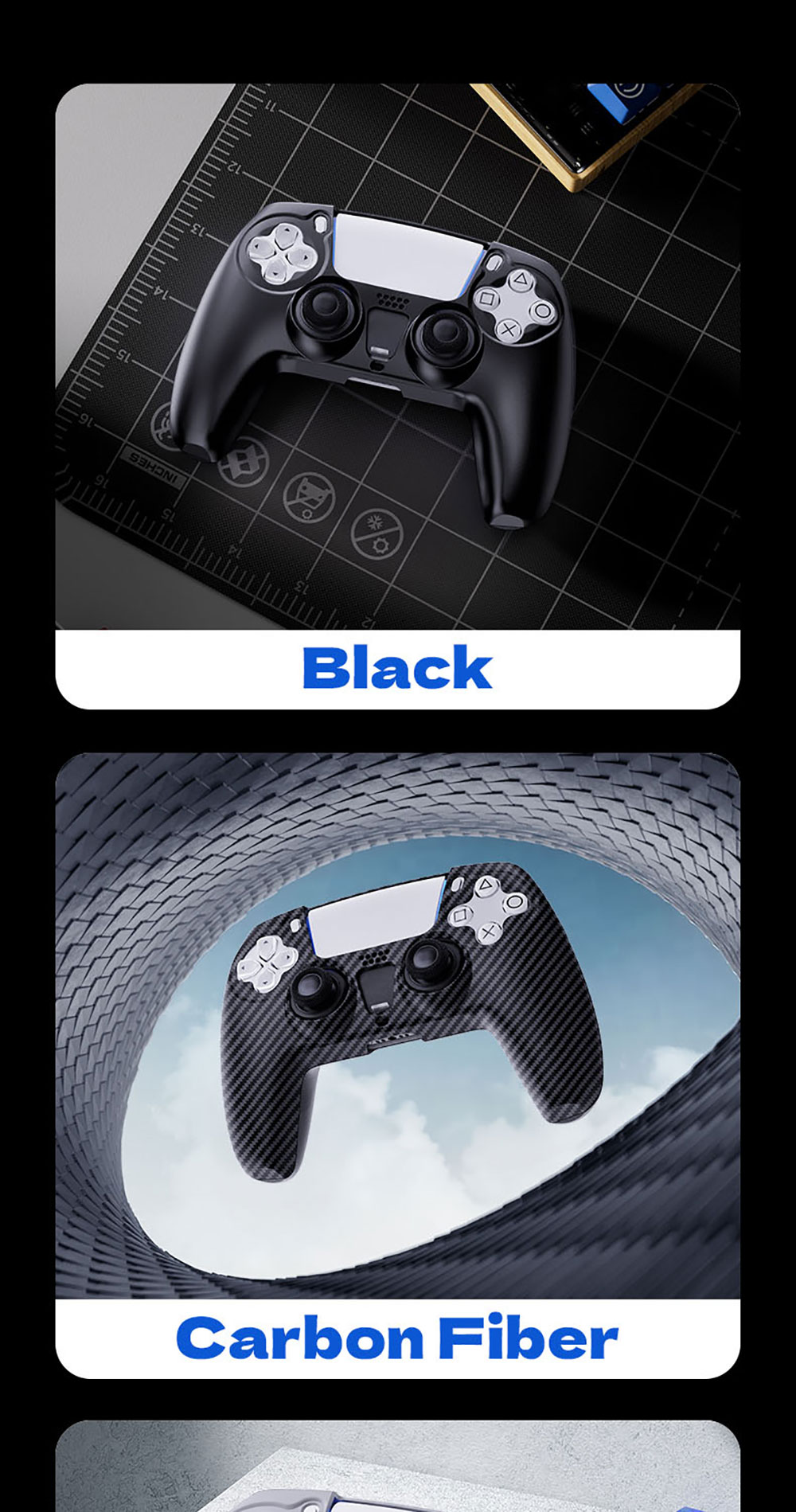Laudtec Slim Lightweight Carbon Fiber Case for PS5 Controller 360 Anti-Fall Hard Shell Protective Cover Shockproof Accessory